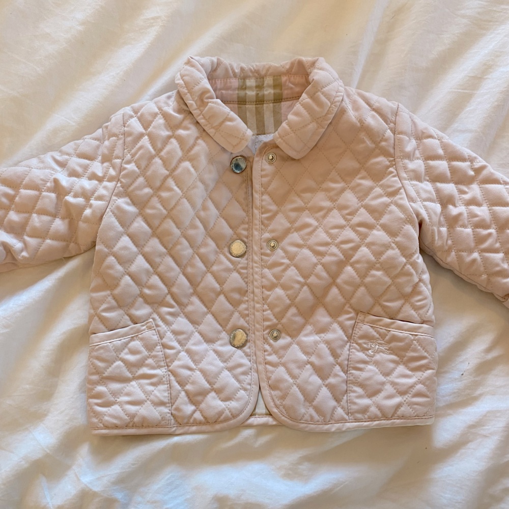 Burberry baby pink quilted jacket. Size 6 months. Excellent condition.